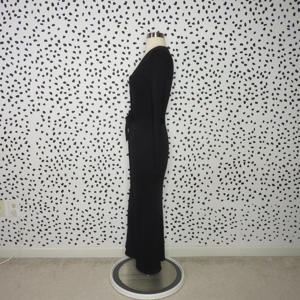 Zara Black Ribbed Knit Button Front Midi Pocket Dress - Picture 6 of 12